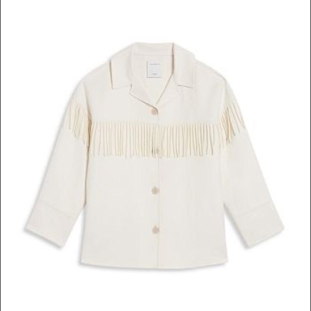Sandro Brandon Fringe White Coat sz 34FR ≈ XS